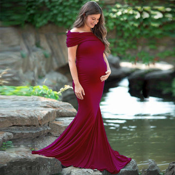 Women's Cotton Pregnant Women Anti-Necked Short-Sleeved Tail Dress Photo Dress 1147 Maternity